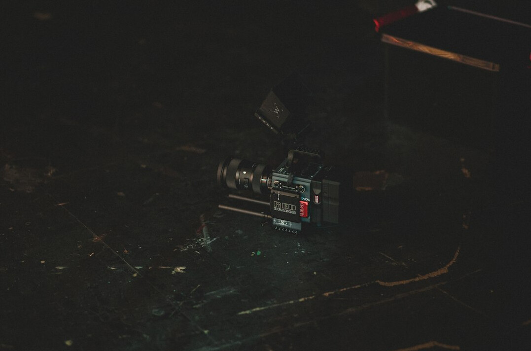Film camera and lights in a television studio