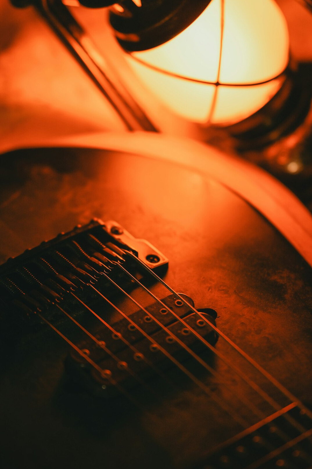 Vintage microphone on a stage with warm lights